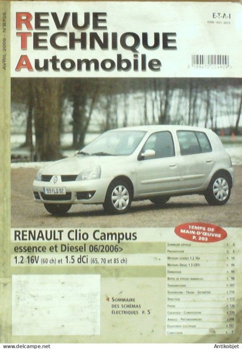Revue Tech. Automobile 2009 n°B726 Renault Clio Campus