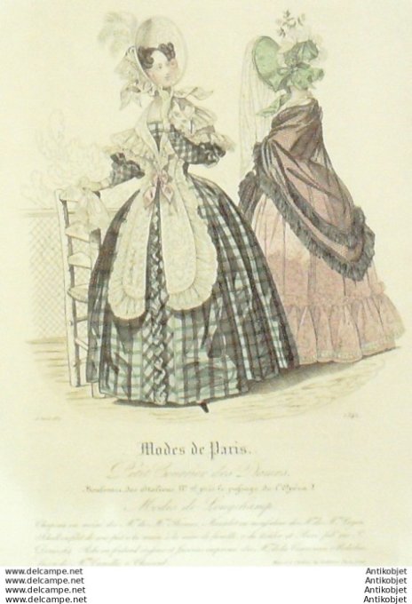 Gravure Mode Courrier des Dames 1837 # 1342 (eau forte old Fashion plate)