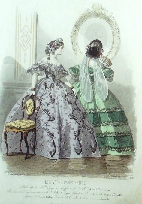Gravure Les Modes Parisiennes 1860 # 890 Robes d'intérieur Maison Gagelin