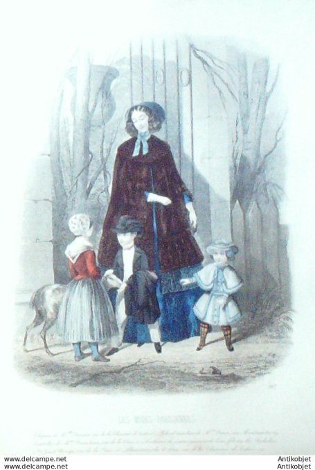 Gravure Les Modes Parisiennes 1846 # 197 Manteau Costumes enfants Maison Olmer