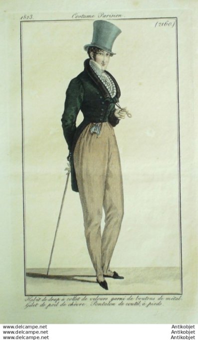 Gravure Mode Costume Parisien 1823 # 2160 (eau forte old Fashion plate
