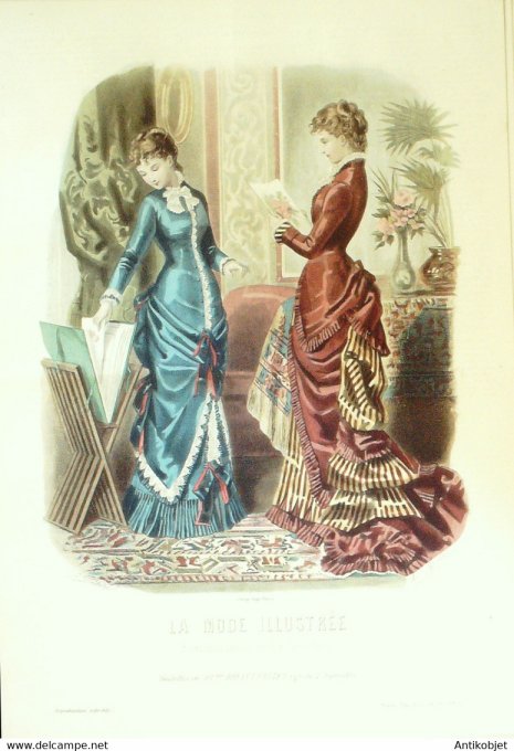 Gravure de mode La Mode illustrée 1879 n°34 (Maison Bréant-Castel)