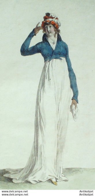 Gravure de mode Costume Parisien 1800 n° 271 (An 9) Spencer sans revers