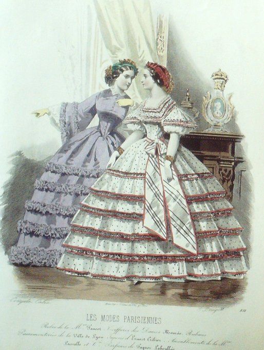 Gravure Les Modes Parisiennes 1860 # 891 Robes de loisirs Maison Fauvet