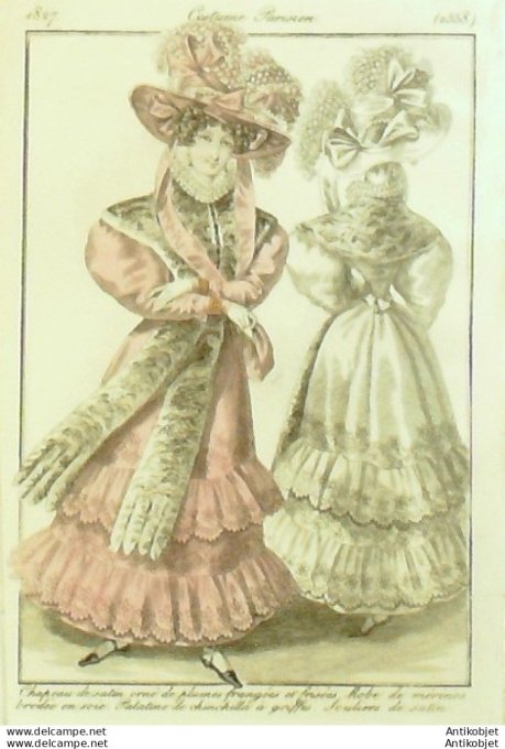 Costume Parisien 1827 # 2558 Robe mérinos en soie Palatine
