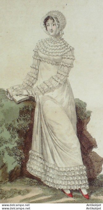 Gravure de mode Costume Parisien 1811 n°1170 Pélerine manches bas de robe