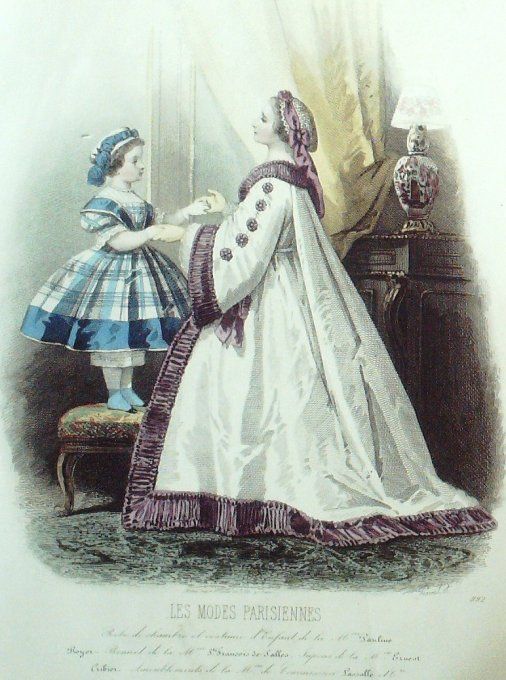 Gravure Les Modes Parisiennes 1860 # 892 Robes de chambre Maison Royer