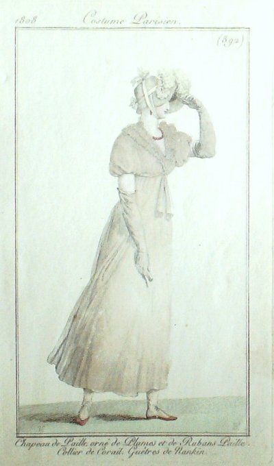 Gravure Mode Costume Parisien 1808 #  892 (eau forte old Fashion plate