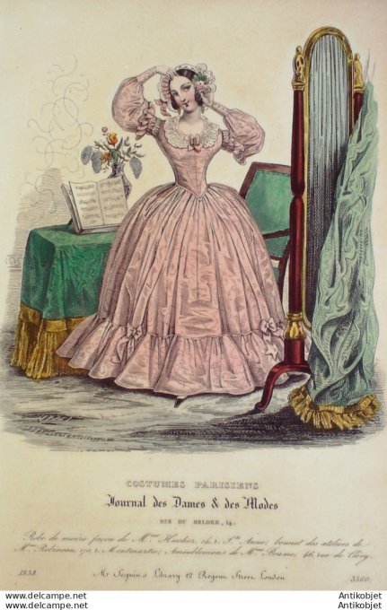 Gravure de mode Costume Parisien 1838 n°3560 Robe de moire