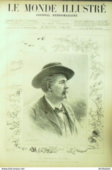 Le Monde illustré 1884 n°1418 Frédéric Mistral Vienne Incendie du Stadt Theater Athènes