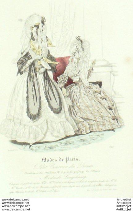 Gravure Mode Courrier des Dames 1837 # 1344 (eau forte old Fashion plate)