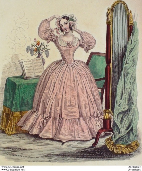 Gravure de mode Costume Parisien 1838 n°3560 Robe de moire