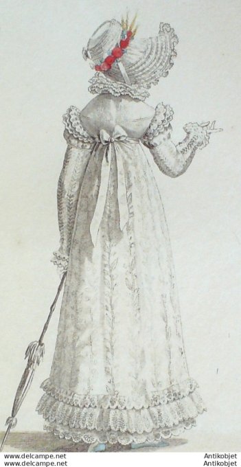 Gravure de mode Costume Parisien 1818 n°1746 Guimpe mousseline robe perkale