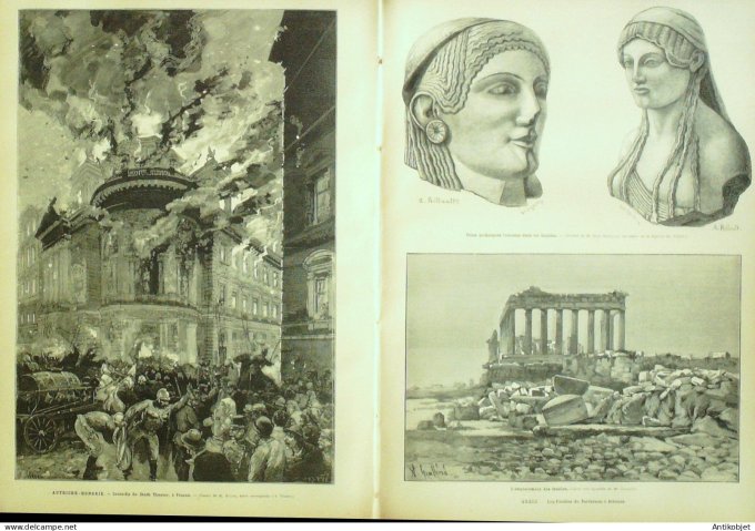 Le Monde illustré 1884 n°1418 Frédéric Mistral Vienne Incendie du Stadt Theater Athènes