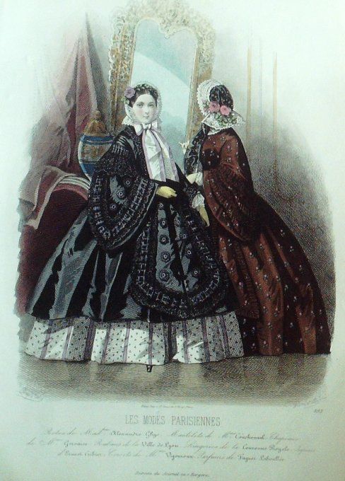 Gravure Les Modes Parisiennes 1860 # 893 Robes d'automne Maison Ghys