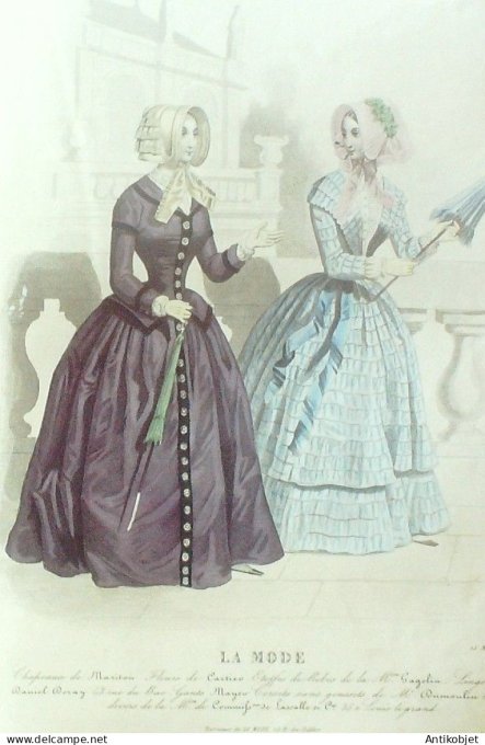 Gravure La mode 1845 # 14 (aquarelle old Fashion plate)