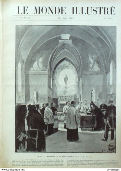 Le Monde illustré 1902 n°2352 Berck (62) Reine Nathalie Belgique Charleroi Epinay/Seine (93) Sète (3