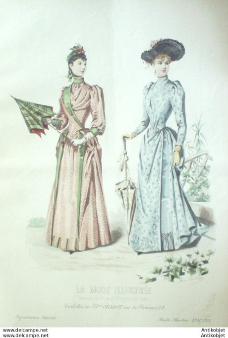 Gravure Mode illustree 1891 # 23 (Old Fashion plate) rare