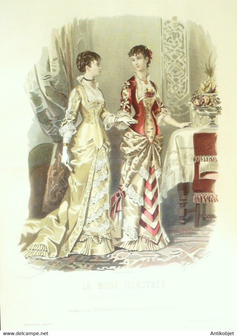 Gravure de mode La Mode illustrée 1879 n°35 (Maison Fladry-Coussinet)