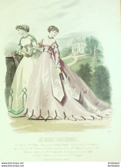 Gravure Les Modes Parisiennes 1865 #1209 Robes de loisirs Couronne Royale