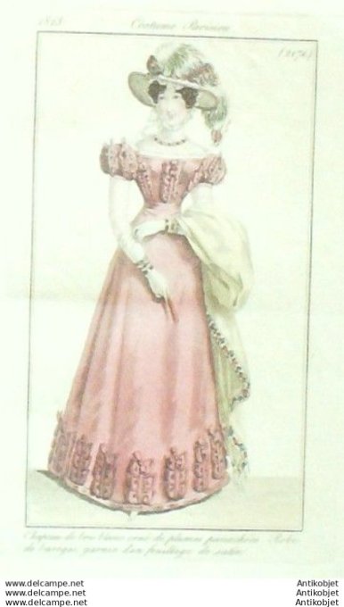 Gravure Mode Costume Parisien 1823 # 2171 (eau forte old Fashion plate