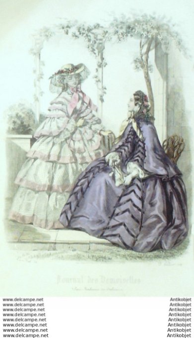 Gravure Mode J.Demoiselles 1857 # 05 (aquarelle Old Fashion plate)
