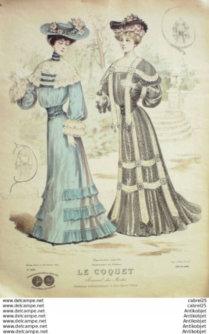 Gravure Mode Le Coquet 1904 # 10 (Old Fashion plate)