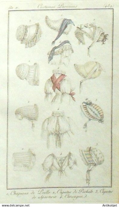 Costume Parisien 1803 an 11 # 489 (eau forte) Chapeaux & capottes