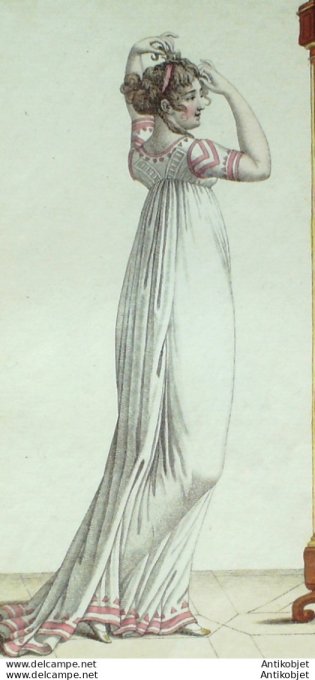 Gravure de mode Costume Parisien 1800 n° 272 (An 9) Garnitures de velours