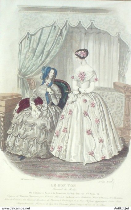 Gravure Mode Le Bon Ton 1846 13 # 28 (aquarelle old fashion plate)