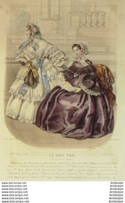 Gravure Mode Le Bon Ton 1854 21 #   9 (aquarelle old fashion plate)