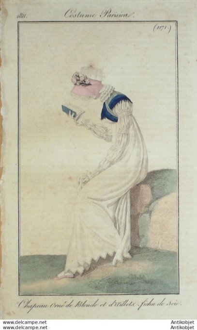 Gravure de mode Costume Parisien 1811 n°1171 Fichu de soie