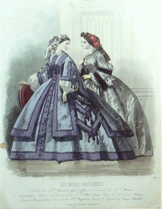 Gravure Les Modes Parisiennes 1860 # 895 Robes de promenade Maison Ghys