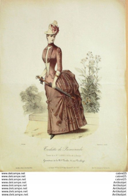 Gravure Mode Le Coquet 1887 # 13 (Old Fashion plate)