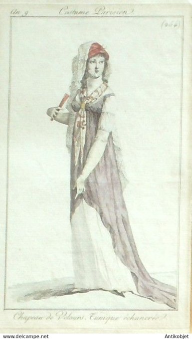 Costume Parisien 1800 an 9 # 254 (eau forte) Tunique échancrée