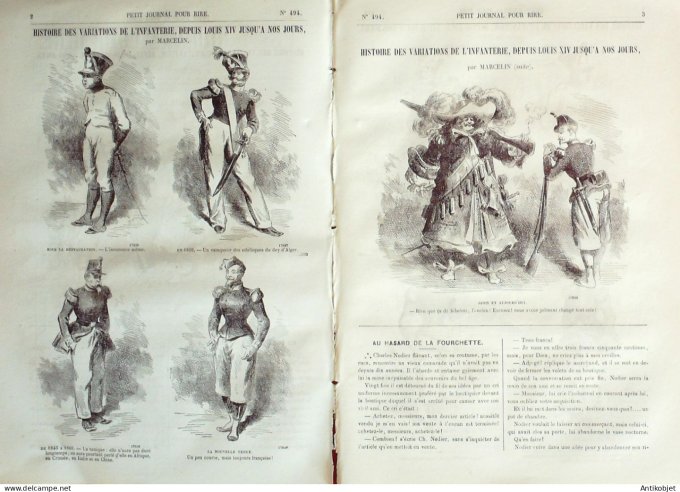 Petit journal pour Rire 1864 # 494 Variations d'Infanterie Louis XIV a nos jours Marcelin