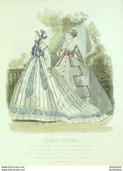 Gravure Les Modes Parisiennes 1865 #1210 Toilettes printanières Maison Pieffort