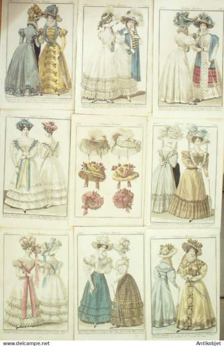 Gravures de mode Costume Parisien 1826 Lot 21 9 pièces