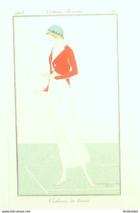 Gravure Costume Parisien 1913 # 85 Smith Ismael (eau forte) Costume de Tennis