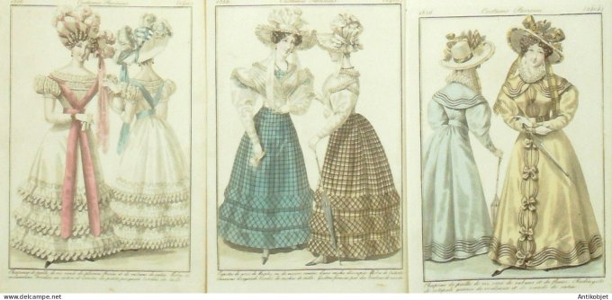 Gravures de mode Costume Parisien 1826 Lot 21 9 pièces
