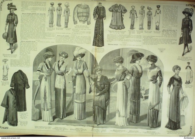 La Mode illustrée journal 1910 n° 39 Toilettes Costumes Passementerie