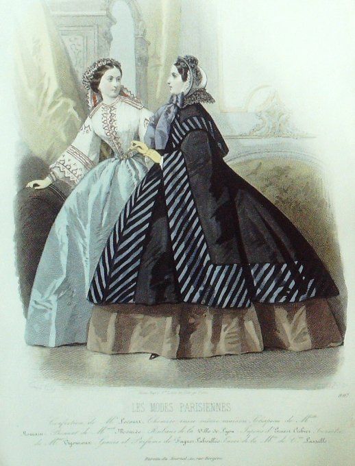 Gravure Les Modes Parisiennes 1860 # 897 Robes d'hiver Maison Lecourt