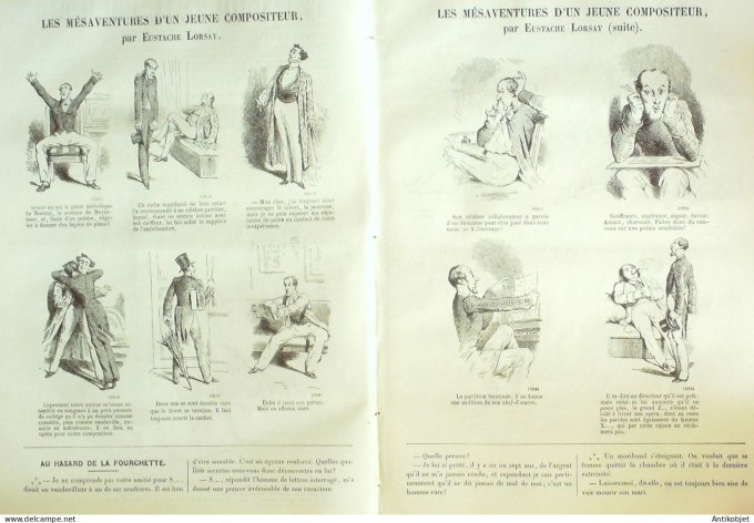 Petit journal pour Rire 1866 # 595 Mesaventures d'un jeune Compositeur Eustache Lorsay