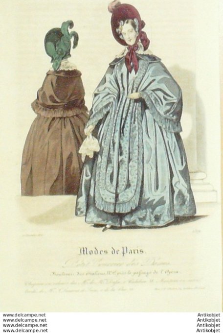 Gravure Mode Courrier des Dames 1836 # 1309 (eau forte old Fashion plate)