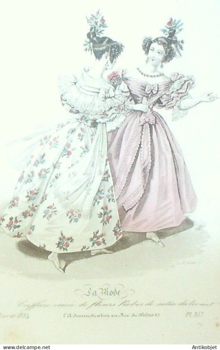 Gravure La mode 1834 # 357 (aquarelle old Fashion plate)