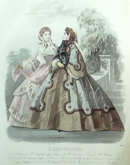 Gravure Les Modes Parisiennes 1860 # 899 Robes de promenades Maison Ghys