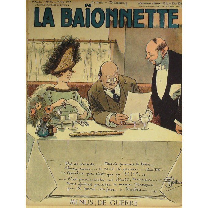 La Baionnette 1917 n°089 (Menus de guerre) ORDNER GUILLAUME BOFA METIVET LEROY