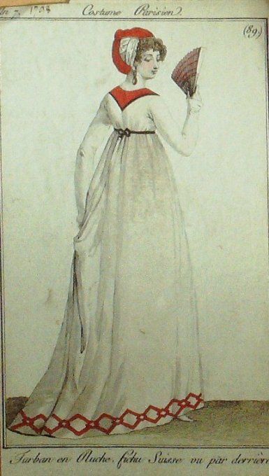 Gravure Mode Costume Parisien 1798 an  7 #  89 (eau forte old Fashion plate