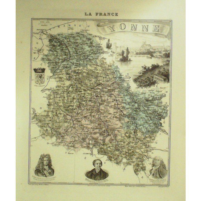 Carte YONNE (89) AUXERRE Graveur LECOQ WALTNER BARBIER 1868