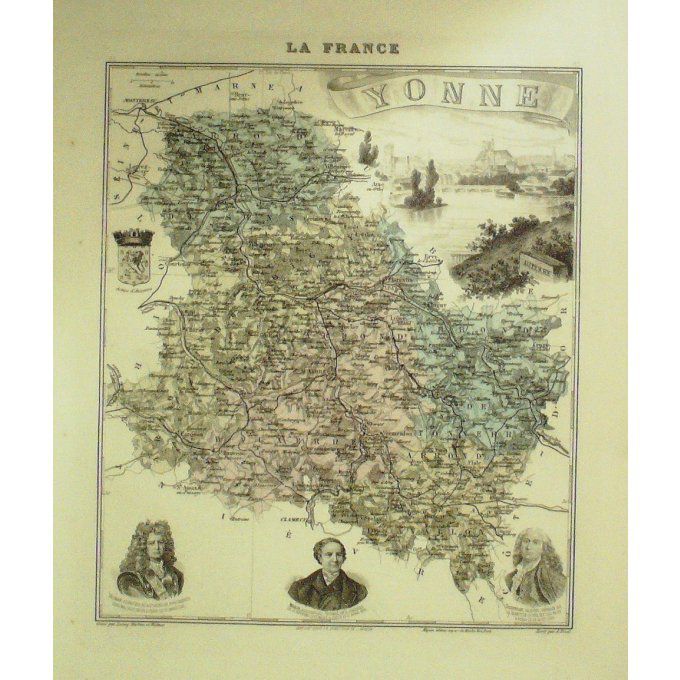 Carte Yonne (89) Auxerre Graveur Lecoq Waltner Barbier 1868